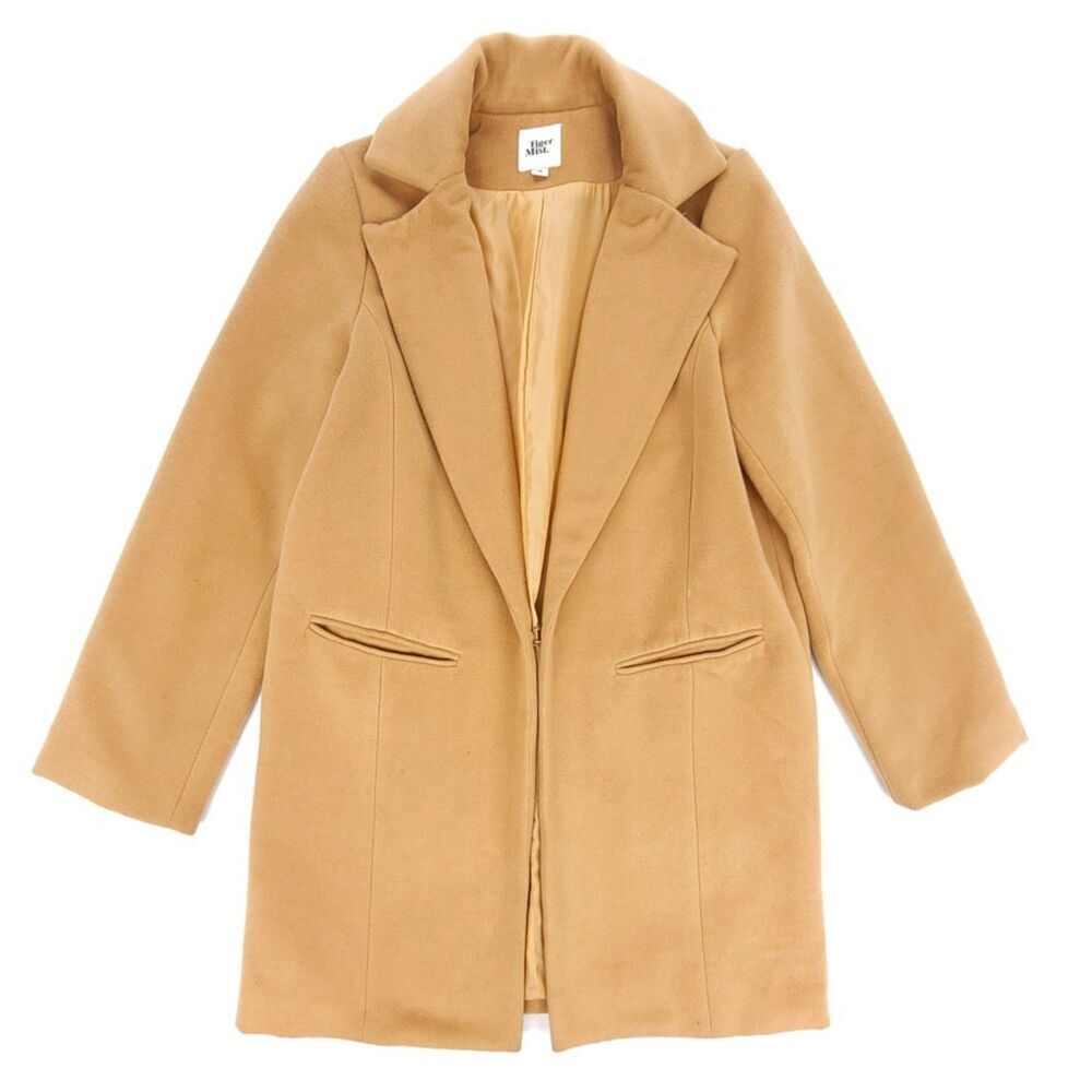 TIGER MIST Spence Long Tailored Minimal Clean Girl Trench Coat Old Money Camel
